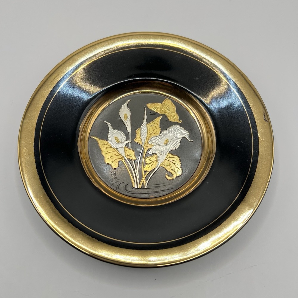 The Art Of Chokin 24k Gold Edged Porcelain Collector Plate Calla‎ Lily Butterfly